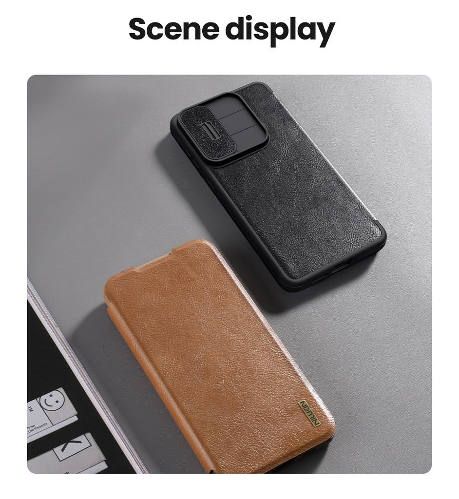 NILLKIN for Samsung Galaxy S25 Edge 5G Case Qin Pro Flip Leather Case Camera Slide Ultra-Thin Case Lens Protection Cover