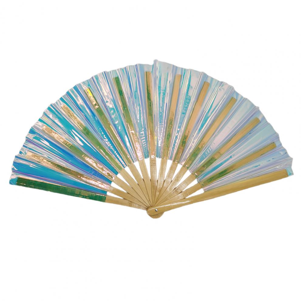 PVC Holographischer Faltfächer Irisierender Handfächer Sommerkühlfächer Dekoration Tanzaufführung Requisiten Pop Party Zubehör