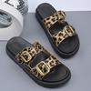 Leopard Print Cross Rivet Thick-Soled Women's Slippers - Summer 2025 European American Fashion with Single Strap Buckle in Plus Sizes.