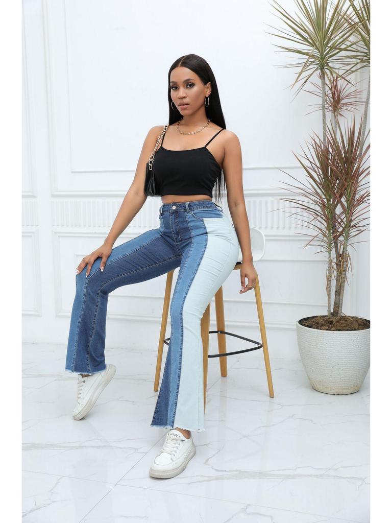 2026 Women's European American Flare Wide-Leg Jeans with Patchwork Elastic Fashion