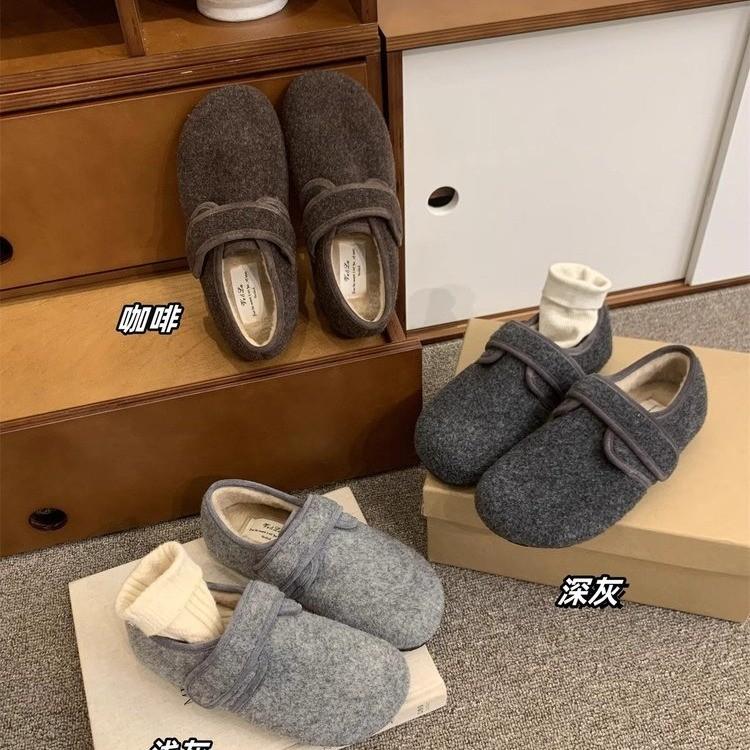 Fashion Soft Felt Loafers for Women's Winter Warmth, Plush PU, Women's Brand Design, Buckle Strap   Shoes for Women  Women Shoes