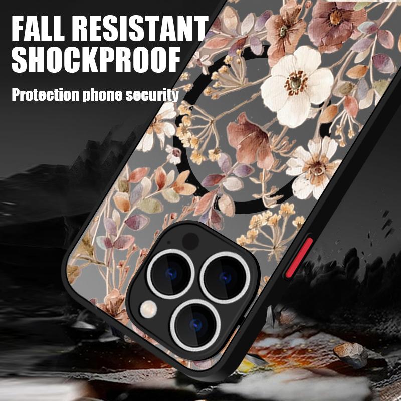 Vintage Floral Pattern Case For iPhone 17 Pro Max Magnetic For Magsafe Hybrid TPU+PC Matte Cover For iPhone 16 Pro Max 15 14 13 12 11 16E Air