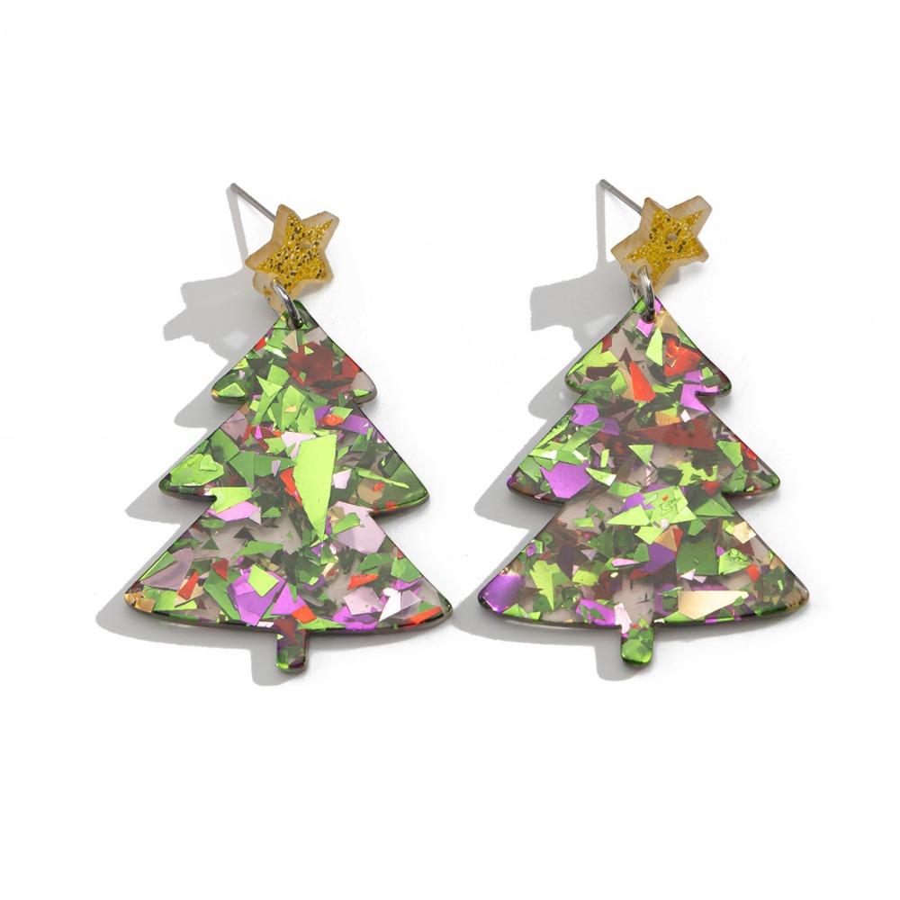 Dangle Christmas Tree Acrylic Earrings Bohemian Xmas Earrings Studs Merry Christmas Earrings  Party