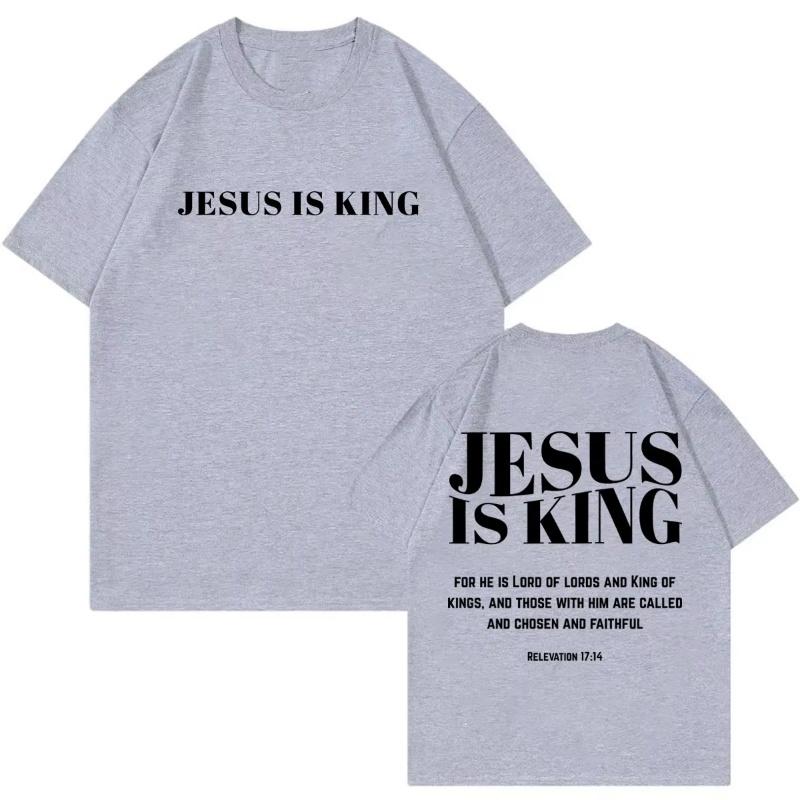 Frühling Sommer Neu Herren Damen JESUS IST KÖNIG Schriftzug Gedruckt Baumwolle T-Shirt Modisches Kurzarm Rundhals T-Shirt