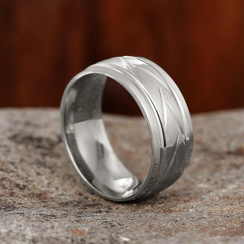 Uitan Simple Groove Beveled Stainless Steel Ring for Men Women Delicate Rings Men's Jewelry Party Gifts