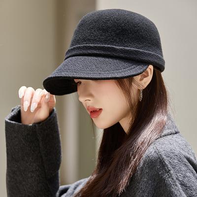 Hat Women's Autumn and Winter New Wool Woolen Thickened Warm Equestrian Hat Literary Retro Hat
