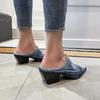 Fashion British Style Women Pointed Toe Sandals Luxury Outdoor Half Slippers Slip On Mules Femme Shoes Ladies Denim Chunky Heeled Slides