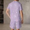Men s Plus Size Printed Round Neck Short Sleeve Top And Shorts Two Piece Set