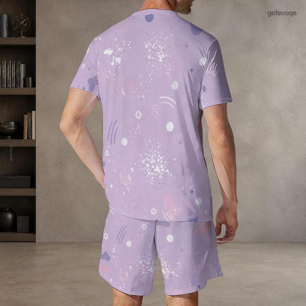 Men s Plus Size Printed Round Neck Short Sleeve Top And Shorts Two Piece Set