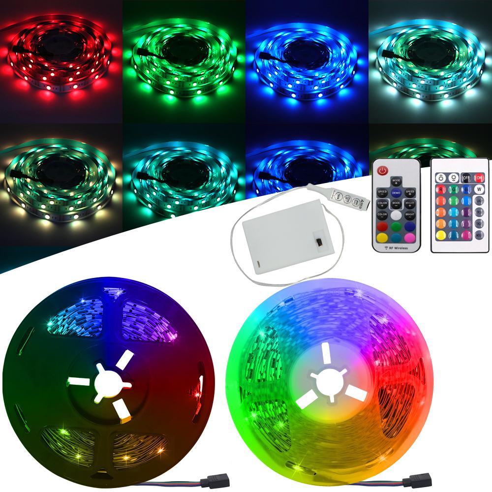 5V 5050 RGB LED Strip Light Battery Powered by 3xAA Waterproof Flexible TV Backlight with 3 17 24 Key Remote Control