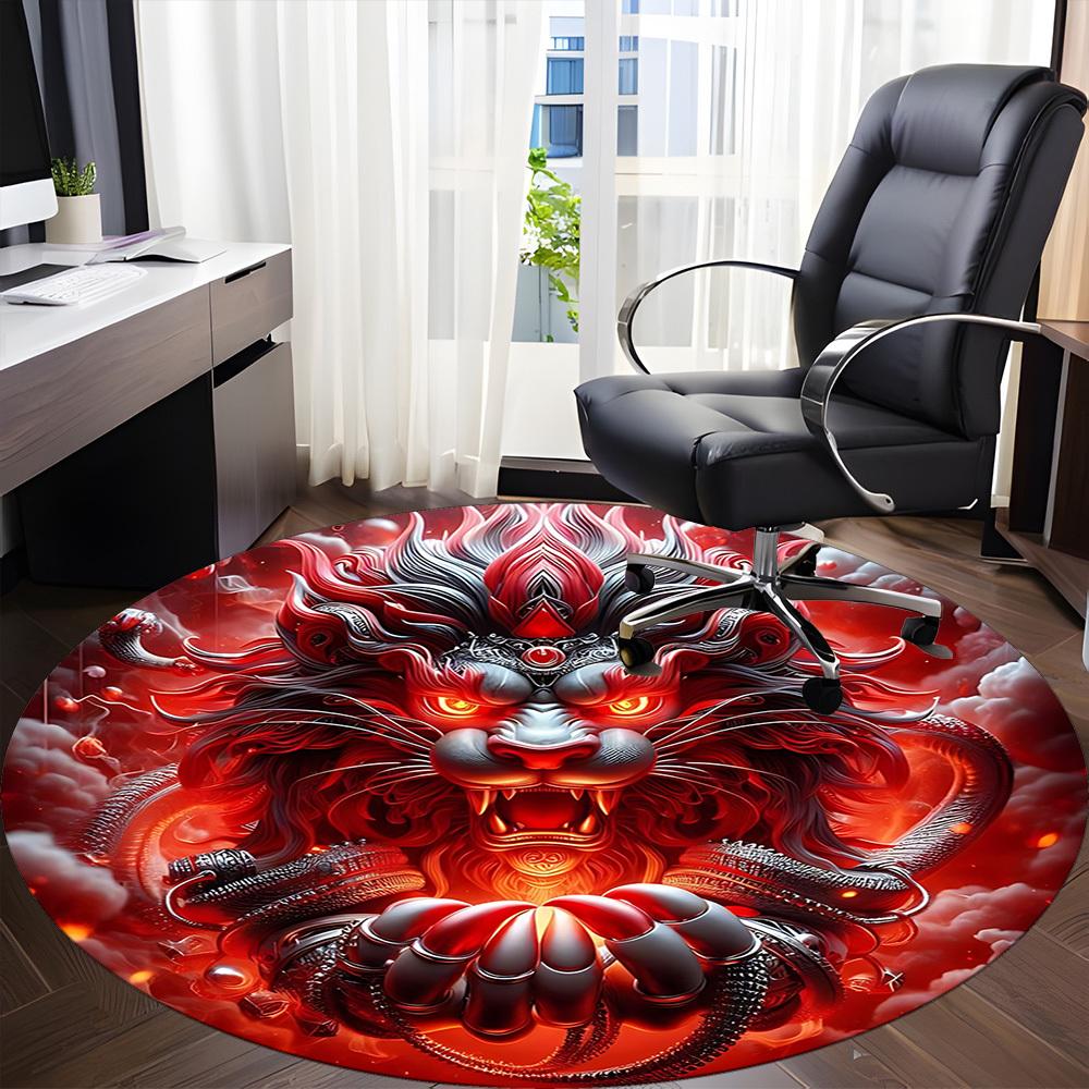 1pc Red Dragon Chair Carpet for Office, Round Non Slip Durable Large Size Office Carpet, Suitable for Office