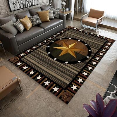 Texas Star Area Rug Brown Rustic Western Rugs, Western Texas Star Bedroom Rugs Non-Slip Western Texas Star Rugs for Living Room