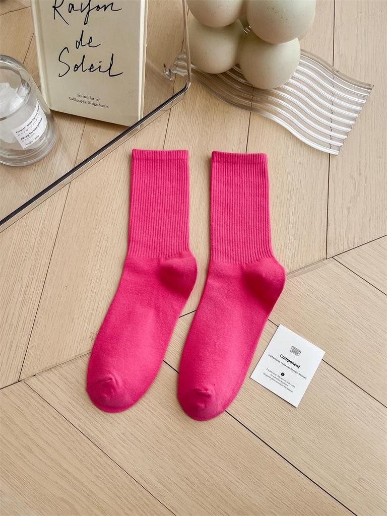 Women's Colorful Mid-Tube Socks In Violet, Orange, Rose, and Red for Modern Dance with Shark Print