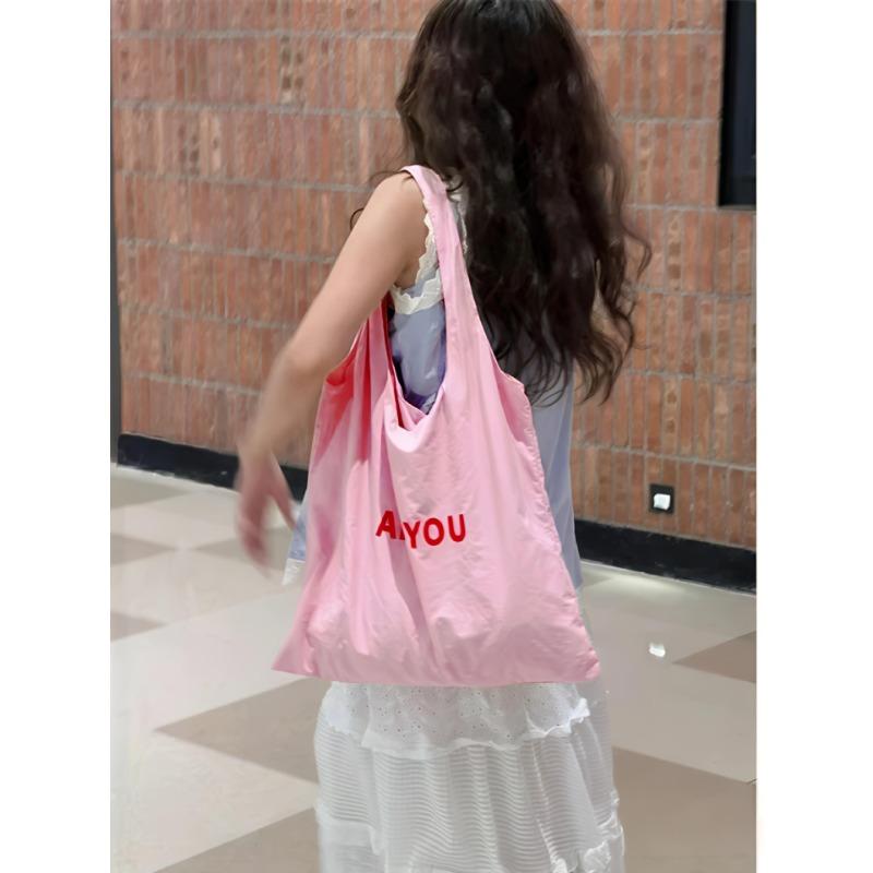 Летняя сумка через плечо Macaron Colored, женская тонкая легкая сумка-тоут, холщовая сумка, сумка для покупок розовый