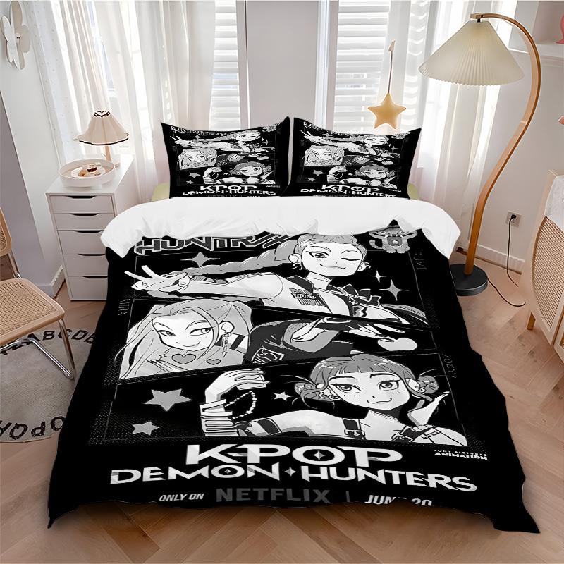 

3pcs bedding set K-Pop Demon Hunters Includes 1 Comforter + 2 Pillowcases, Without Pillow Inserts, Soft Comfortable,a0909191 135x200cm