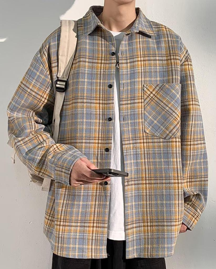 Bligo Sleeve Checked Summer Loose Shirt with Chest Oversized Perfect for Commuting or Men's 3/4 Shirt, Style, Lightweight, Fit, Button-Down Pocket,