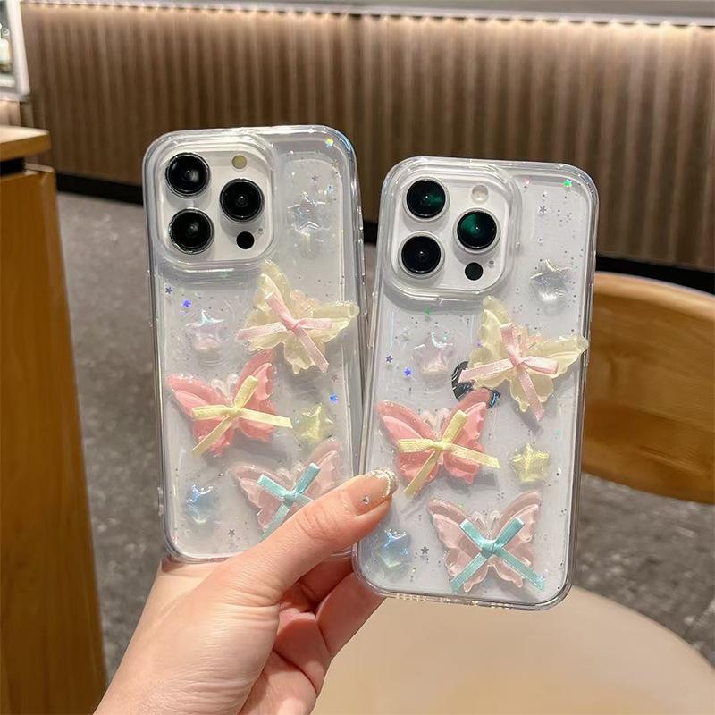 For IPhone17promax Butterfly Glue Star Mobile Phone Case for Apple 17 Transparent Women's Model 15pro Japanese Style