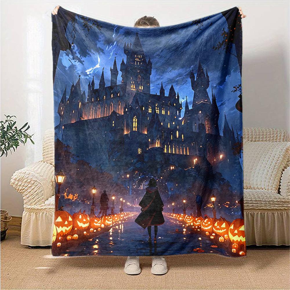 1pc Castle Halloween Flannel Blanket Soft Warm Throw for Home, Office, Travel, All-Season Cozy Bedding GiftL1111