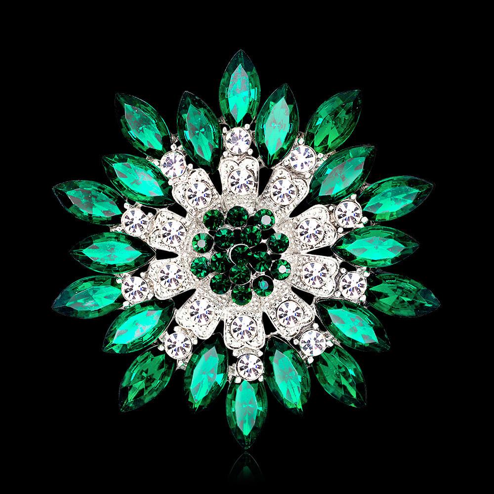 Elegante koreanische Blumenbrosche aus Legierung mit Kristallverzierungen für Damenbekleidung und Accessoires