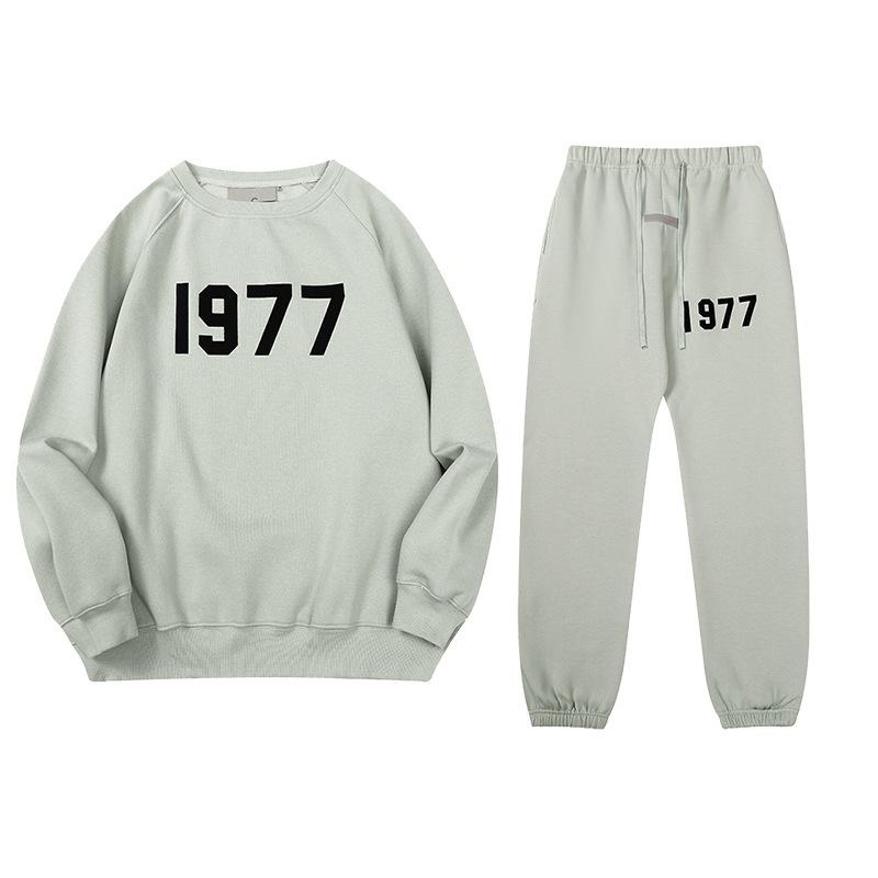 Three-dimensional flocking 1977 men's and women's American high street hoodie sweater trousers casual suit