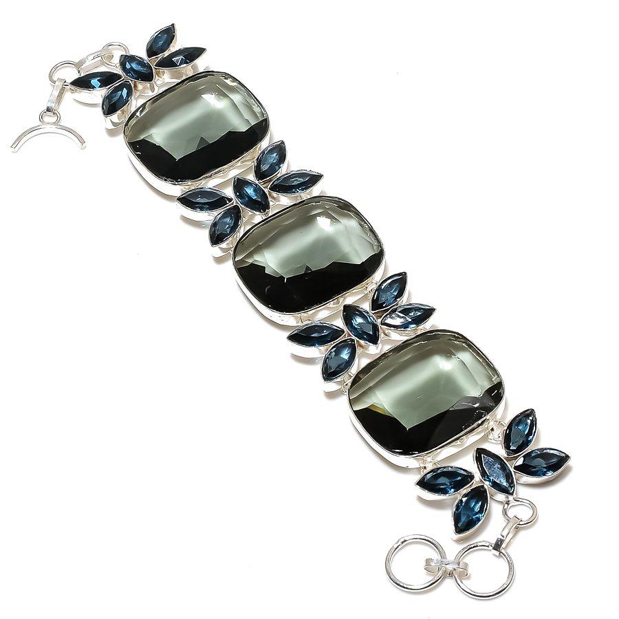 

Natural Spinel, Quartz Gemstone Handmade 925 Sterling Silver Bracelet 7-8 I7w12