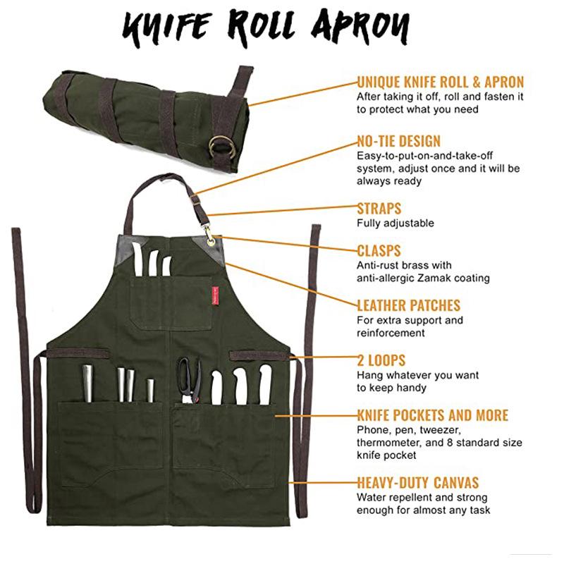 Custom Logo Waterproof Multi-Pocket Canvas Apron for BBQ, Restaurant, and Hairdresser Use