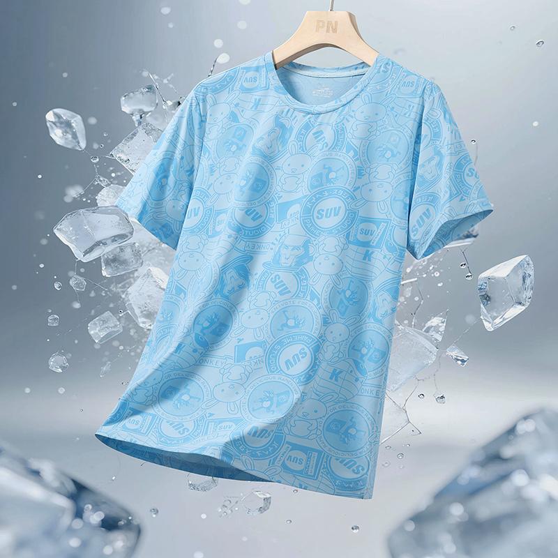 Short-sleeved Men s Ice Silk Quick-drying Printed Comfortable And Versatile Casual T-shirt For Men 2XL светло-синий 1290₽