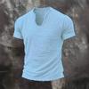 2026 Solid-color Men's Retro Cotton-Linen Mustache Edge Special V-Neck Short-Sleeve T-Shirt