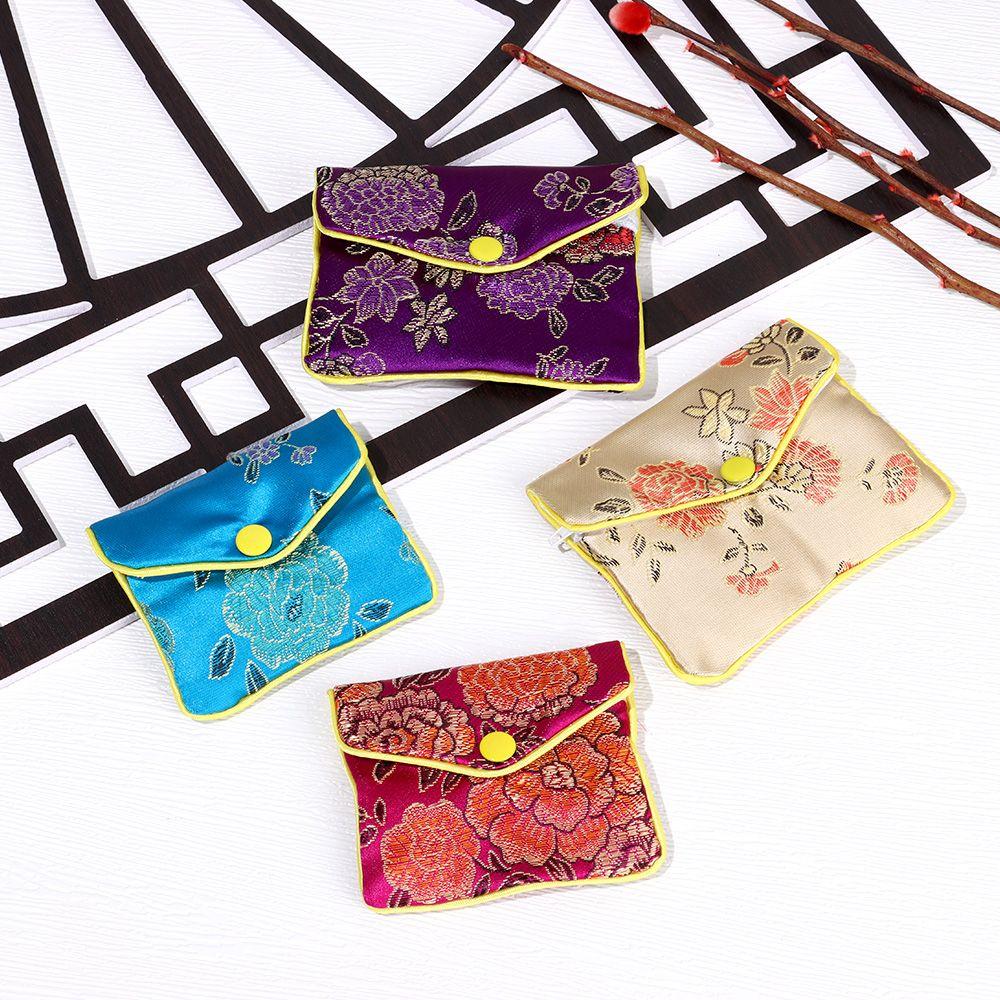 Brokat Handgefertigt Tragbar Reißverschluss Schmucktasche Aufbewahrungsbeutel Stickerei Tasche Druckknopfetui