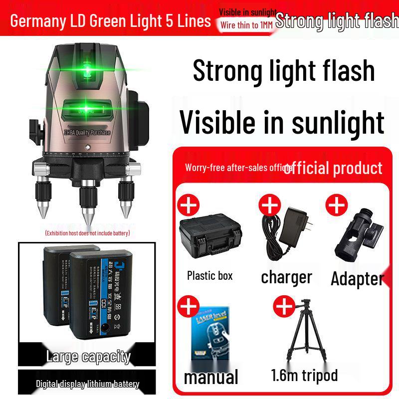 High-Precision Automatic Laser Level Tool with Green & Blue Light, 5-Line Infrared, Outdoor Use