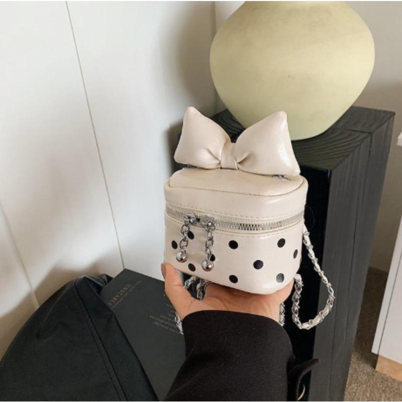 Spring and Summer Mini Small Bag Women's New Polka Dots Try Bow Small Square Bag Crossbody Red Envelope