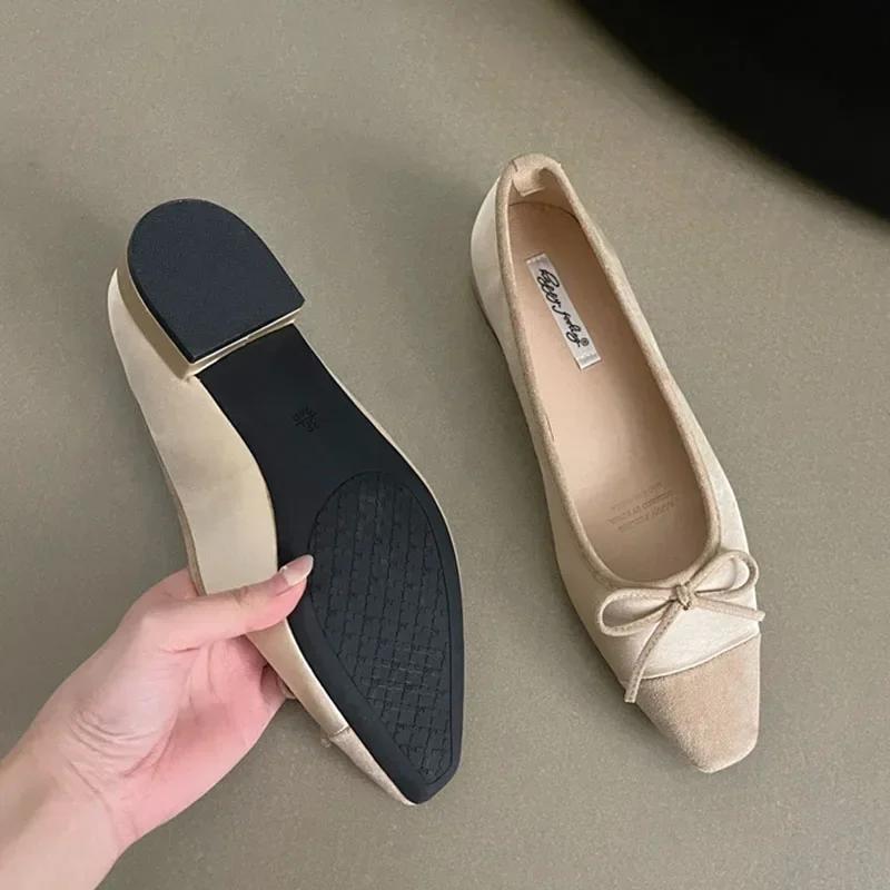 Nuove Scarpe da Donna Casual Piatte Designer di Moda Colore Misto Fiocco Punta Tonda Scarpe da Donna Piatte Morbide Comode Tacco Quadrato Scarpe da Donna per Banchetto