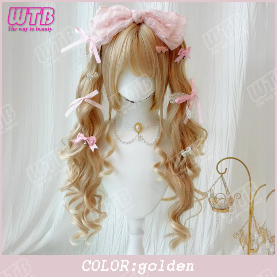 Synthetic Cosplay Wig Female Short Curly Hair Lolita Ponytail Bangs Wig Halloween Styling Wig