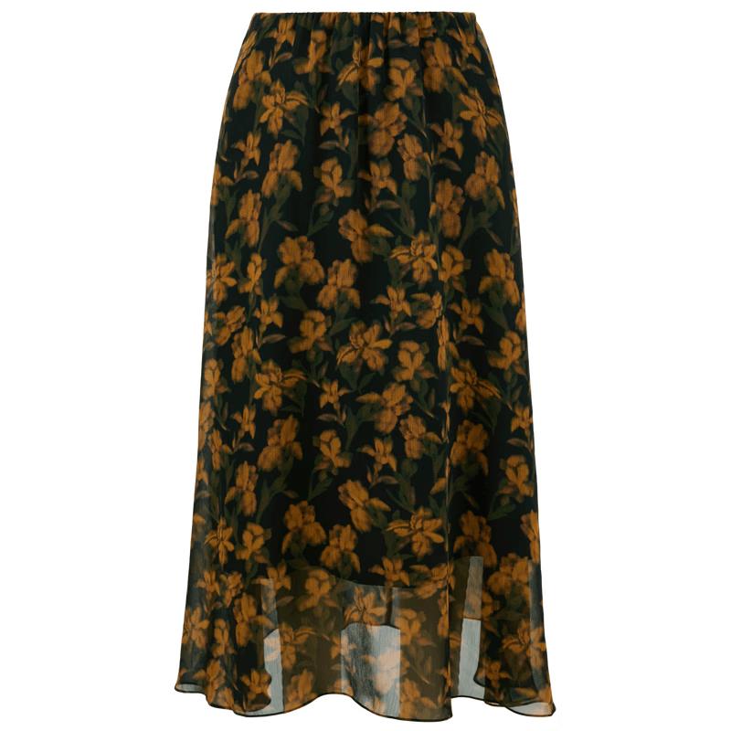 Sancai Chiffon Floral High-Waist A-Line Long Skirt S