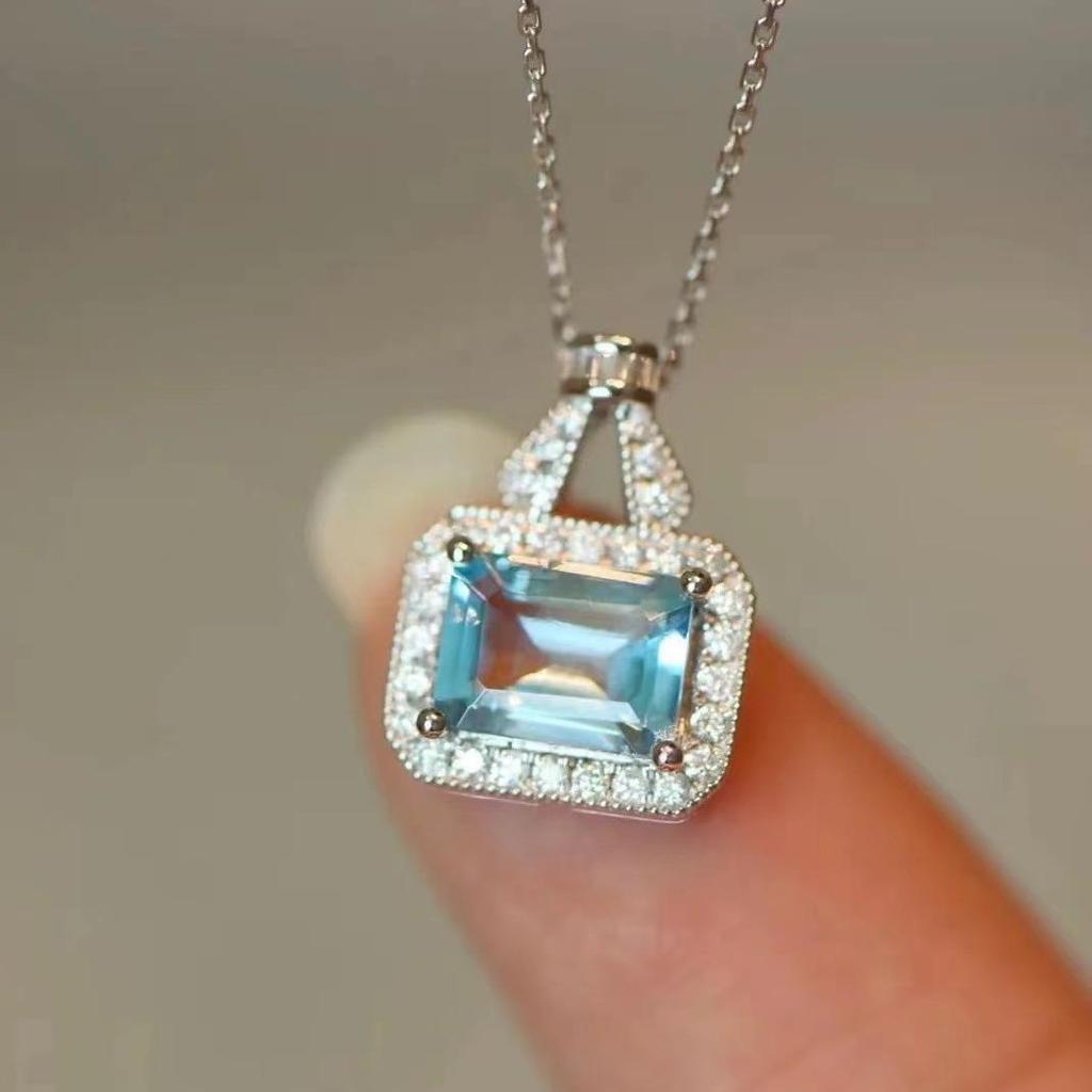 S925 Sterling Silver Aquamarine Handbag Necklace with Zirconia - Elegant Women's Clavicle Chain Accessory