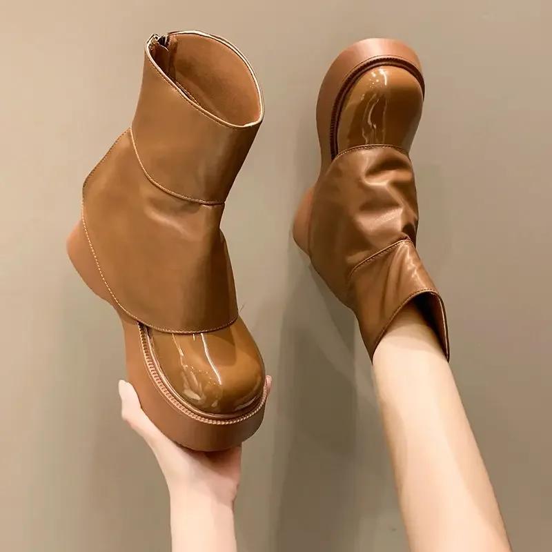 Fashion Winter 2024 New In Platform Half High Boots for Women Y2k Designer Luxury On Promotion Quality Waterproof Mid Calf Shoes Woman