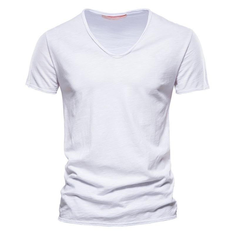 Summer men s new solid color V-neck short-sleeved T-shirt hot selling European and American men s fashion S