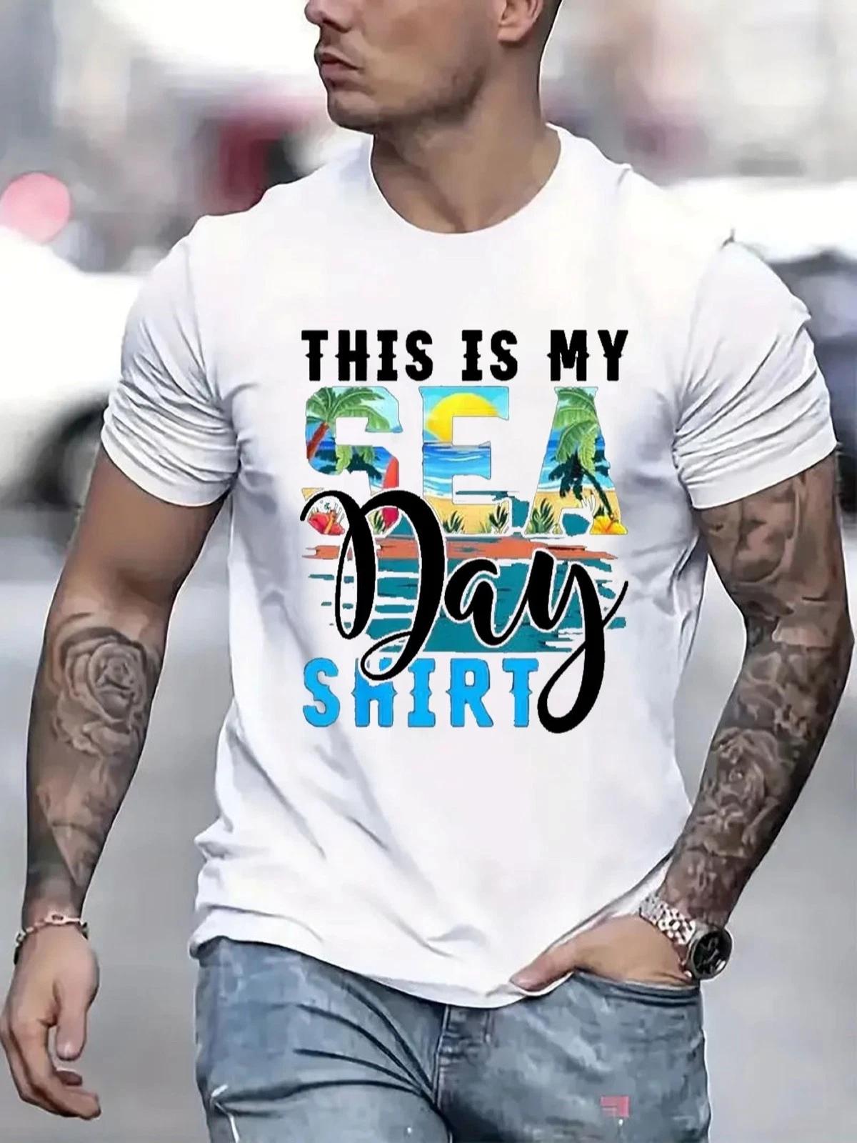 Men’s Trendy Letter Print Graphic T-Shirt Casual Streetwear Crew Neck Tee L