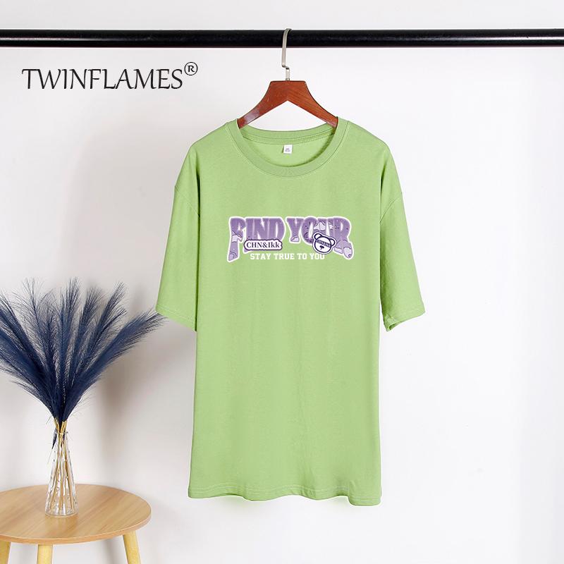 Letter Printed T Shirt Women  Summer Chic Tees Cotton Elegant Clothes Loose Casual Pullover Tops