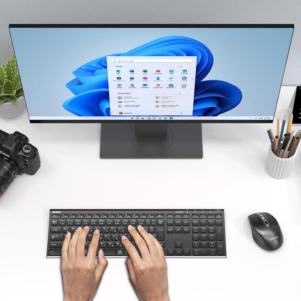 Arteck Bluetooth Keyboard and Mouse Set, Multi-Pairing, Connects To 3 Devices Simultaneously, Type-C Rechargeable, Full-Size Bluetooth Keyboard with