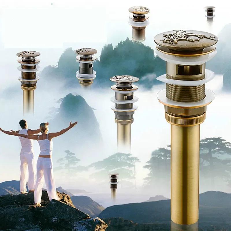 Bathroom Basin Sink Pop Up Drain Antique Brass Clic-clac Waterlet Vanity Sink Waste Drainer Art Carving Bathroom Accessories