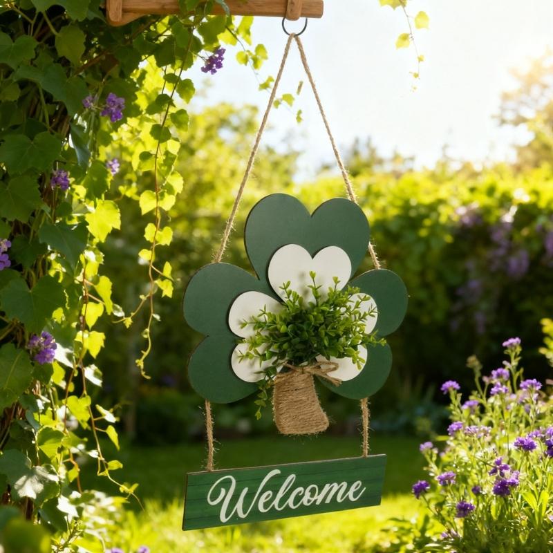 User Friendly Wood Shamrock Shape Welcome Plaque for . Patrick's Day Festival Decors with Easy Installation At Your Entrance