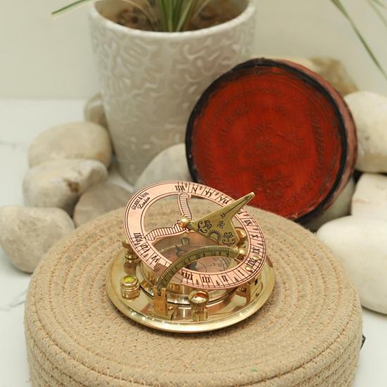 Brass Sundial Compass with Leather Case, 8.89 Cm Navigation Instrument Nautical Gift Handmade Collectible Best Gift Item