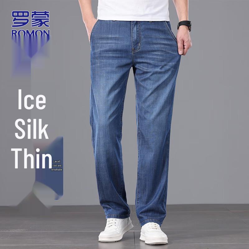 ROMON Men s Lyocell Blend Business Casual Straight-Leg Jeans 32