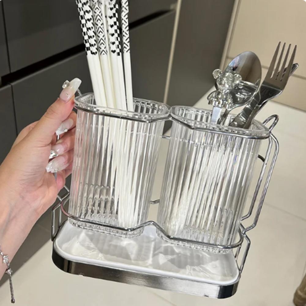 Nordic Luxury Kitchen Organizer Utensil Holder Cutlery Drainer Kitchen Tableware Storage Rack Plastic Chopstick Spoon Rack
