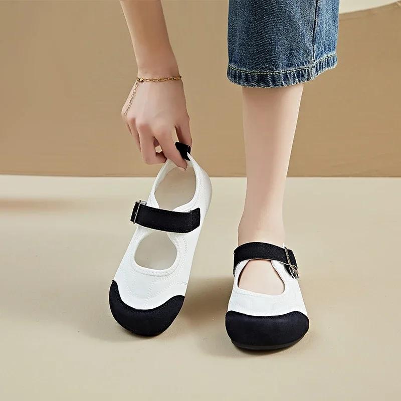 Fashion 2025 Summer Footwear Elegant Shallow Women's Flat Shoes Outdoor Buckle Strap Soft Sole Concise Comfortable Casual Walking Flats