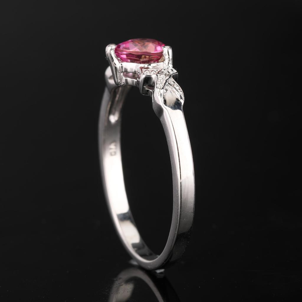 925 Silver Pink Topaz Heart Ring Diamond Accent Women Jewelry Gift Size