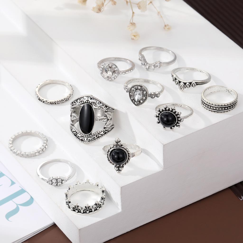 12pcs / Set Women's Crystal Ring Diamond Bohemian Punk Women's Ring Set Jewelry Ring