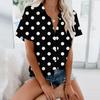 Damemote Uformelt kortermet polka prikker Print Buttons Lapel Shirt Top Bluse