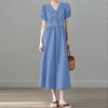 Women Casual V-Neck Short Sleeve Loose Summer Long Dress